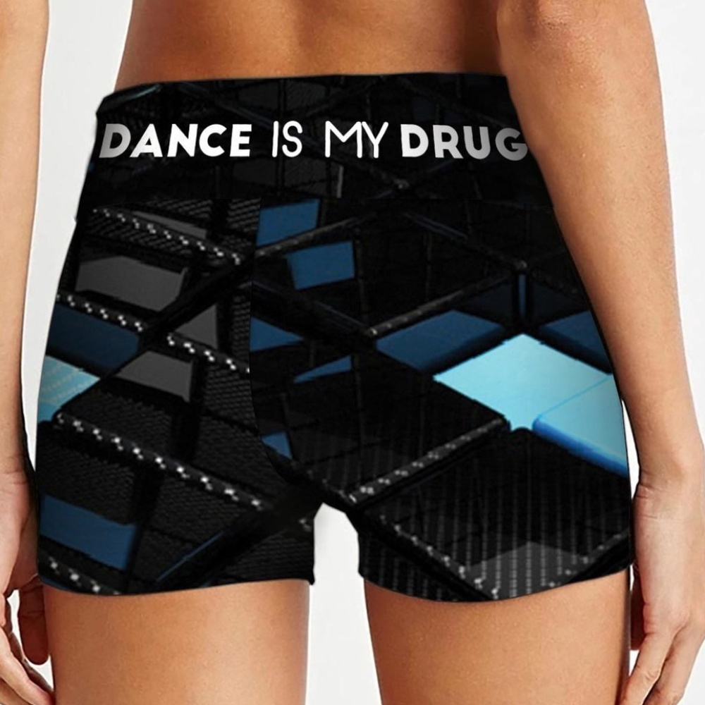 DISRUPTIVE APPAREL Pattern “Dance Is My Drug” Spandex Active Dancewear Shorts